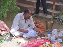 Hindu priest performing religious rituals in North 24 Parganas