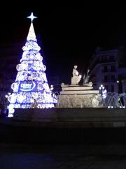 Puerta de Jerez plaza at night in Seville, Andalusia, Spain