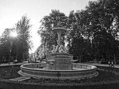 El Retiro Park in Madrid black and white photograph