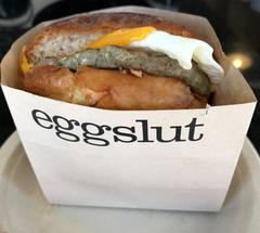 Sausage, egg, and cheese sandwich at eggslut, Grand Central Market, Los Angeles