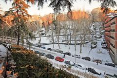 Jardines de Las Vistillas park in Madrid after snowfall