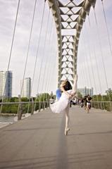 balletically-posed dancers on the Humber Arch footbridge