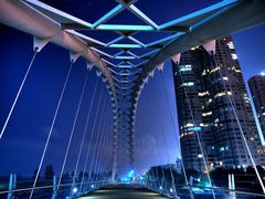 Humber Bay Arch Bridge at night in Toronto, Canada