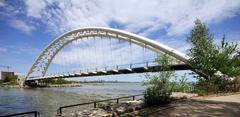 Humber Bay Arch Bridge with Toronto skyline in the background