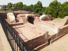 View of ancient archaeological remains at protected site Raja Harsh Ka Tila