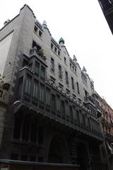 Barcelona downtown street with buildings and pedestrians