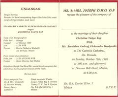 Wedding invitation of Christina Yahya Yap and Stanisław Andrzej Aleksander Grodyński