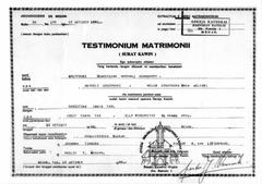 Marriage certificate of Christina Yap and Stanisław Grodyński