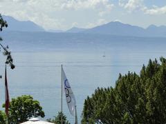 panoramic view of Lausanne cityscape with Lake Geneva