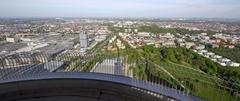 Bird's eye view of Munich's Olympic Park with stadium structures