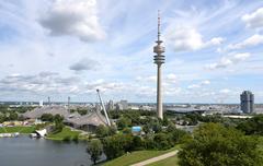 Munich Olympiapark with Olympiaturm tower