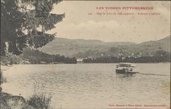 Postcard view of Lake Gérardmer with a propeller boat