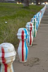 Close-up of concrete and multicolour porcelain sculptures designed by Italo Rota