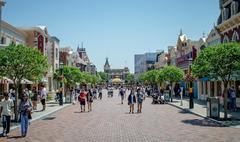 Disneyland Hong Kong entrance with crowds in China