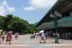 Hong Kong Disneyland entrance with multilingual welcome message