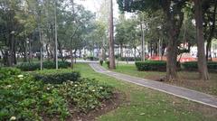 View of La Bombilla Park in Mexico City with Insurgentes Avenue and La Bombilla Metrobus station in the background