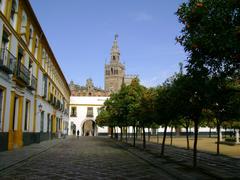 La Giralda view from the Patio de Banderas in the Reales Alcázares of Seville