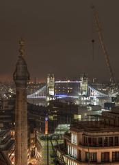 Monument to the Great Fire of London at night