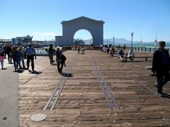 Pier 43 arch and old railroad tracks in June 2017