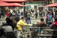 Chairs and tables at Yonge Dundas Square in October 2012