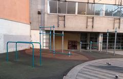 Outdoor exercise equipment on Plaza de la Luna in Madrid