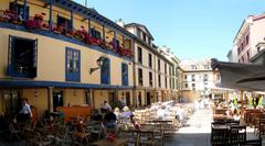 Fontán plaza in Asturias with a fountain and surrounding buildings