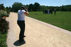 professional wedding group portrait on the lawn