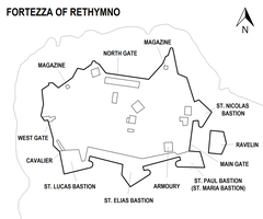 Map of Fortezza of Rethymno in Crete, Greece