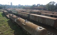 Nairobi railway station yard with mixed-use tracks and buildings