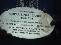 Plaque honoring Kirpal Singh, legendary locomotive driver