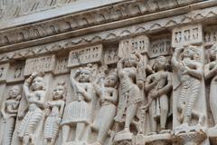 Stone carving detail of dancers at Jagdish Temple in Udaipur