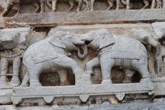 Elephants battling on a carved frieze at Jagdish Temple in Udaipur