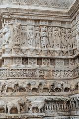 carved friezes on Jagdish Temple exterior wall in Udaipur