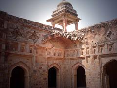 Jahaz Mahal, a medieval structure in India with symmetrical reflections in the surrounding water