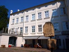 Courtyard of Muzeum Kampa with modern sculptures