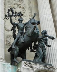 sculpture by Jean Alexandre Joseph Falguiere at Palais de la Decouverte entrance