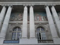 Columns and bas-relief at the Palais de la Découverte, Paris, France