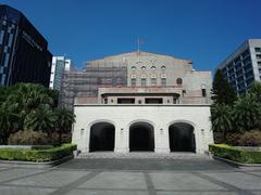 Front view of Zhongshan Hall in Taipei under wall renovation