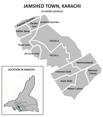 Map of Union councils of Jamshed Town in Karachi