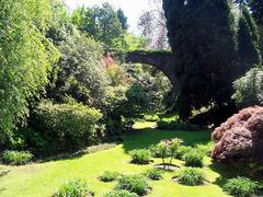 Ponte della Valletta bridge at Villa Taranto in Verbania, Italy