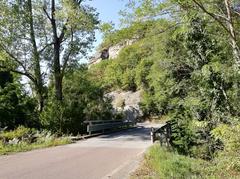 bridge over Fosso Raibano and climbing gym on the cliff of Fosso Raibano