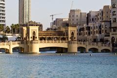 Burj Khalifa lake with surrounding buildings