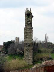 View of the Aqua Claudia aqueduct in Rome with Anio Novus channel on top and Tor Fiscale in the background