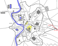 Plan of Rome with the Aqua Claudia in red