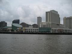 Aquarium of the Americas in New Orleans seen from Mississippi River