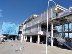 Aquarium of Genoa main building with visitors