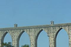 ancient stone aqueduct with multiple arches in Segovia, Spain