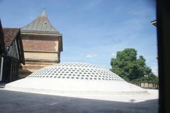 concrete and glass dome lighting the entrance hall in Eltham Palace