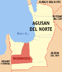 Map of Agusan del Norte showing Buenavista