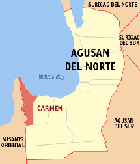Map of Agusan del Norte highlighting the location of Carmen